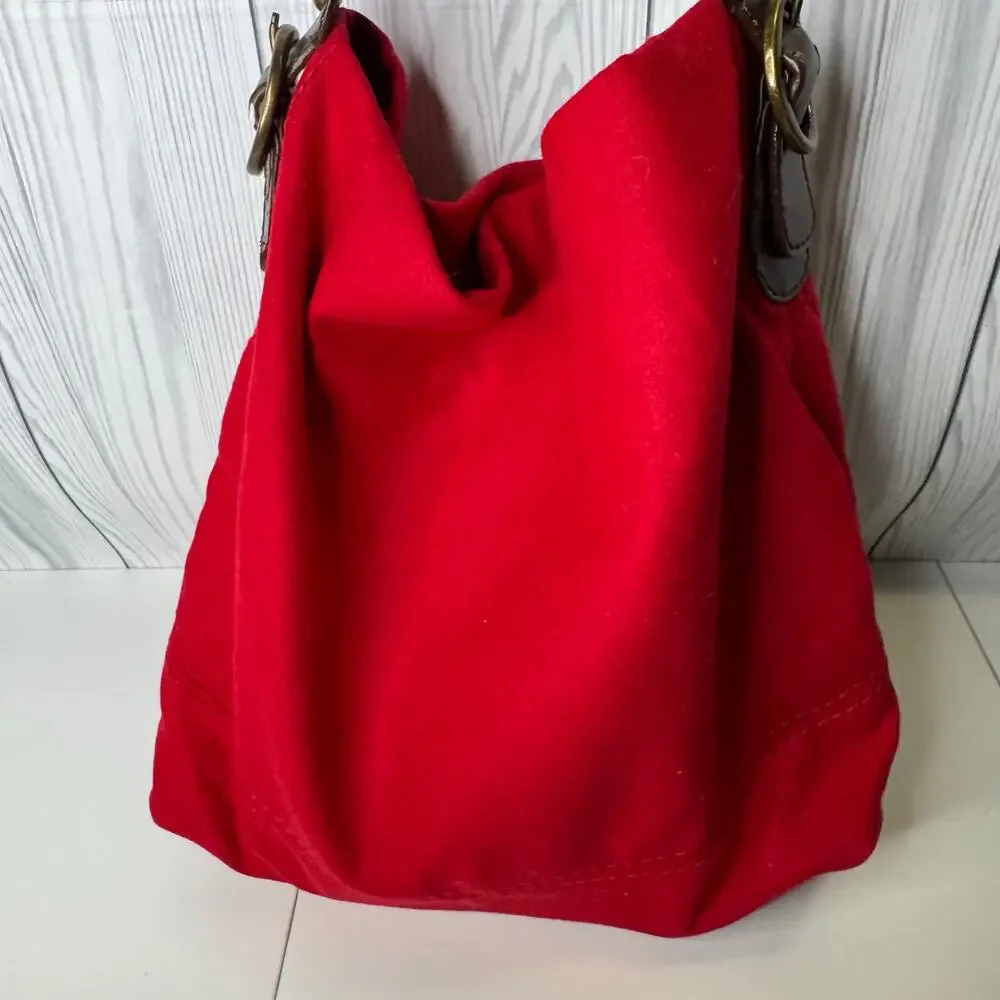 Vintage Y2K 2007 GAP Satchel Purse Women's Red Wool Shoulder Tote Bag - Picture 3 of 13